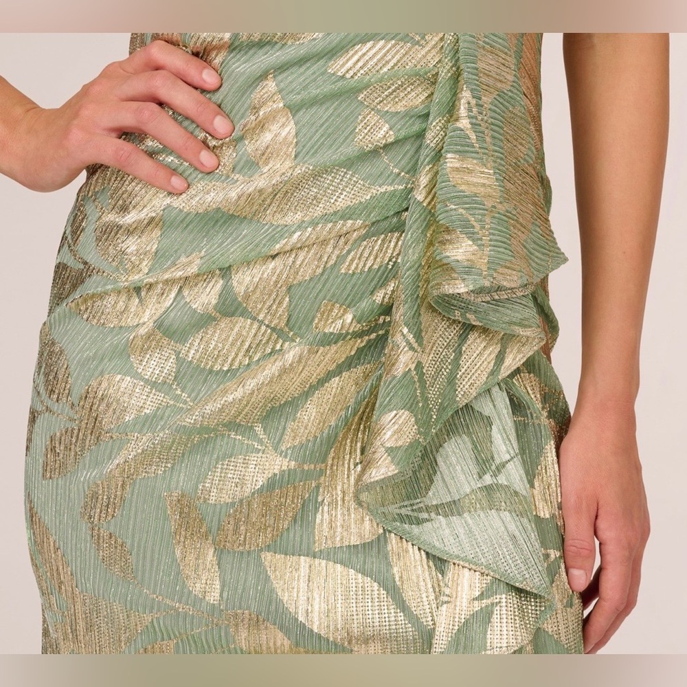 NWT Adrianna Papell Foiled Asymmetrical Evening Gown | Size 4P - Picture 5 of 12